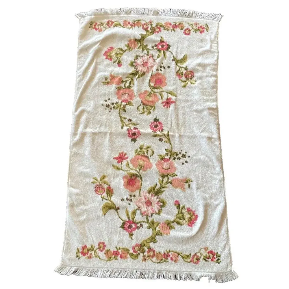 Vintage Callaway Towel Set – 2 Bath 2 Washcloths Peach Pink Roses Daisies NOS